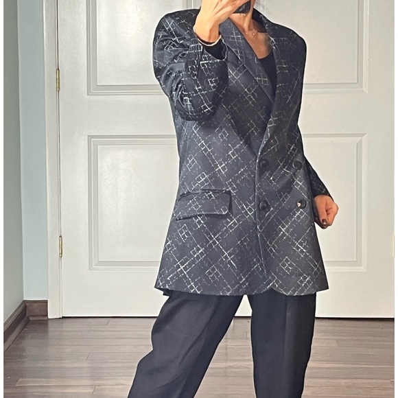 Wes Gordon navy and white muted print double breasted blazer jacket size… - Picture 2 of 11